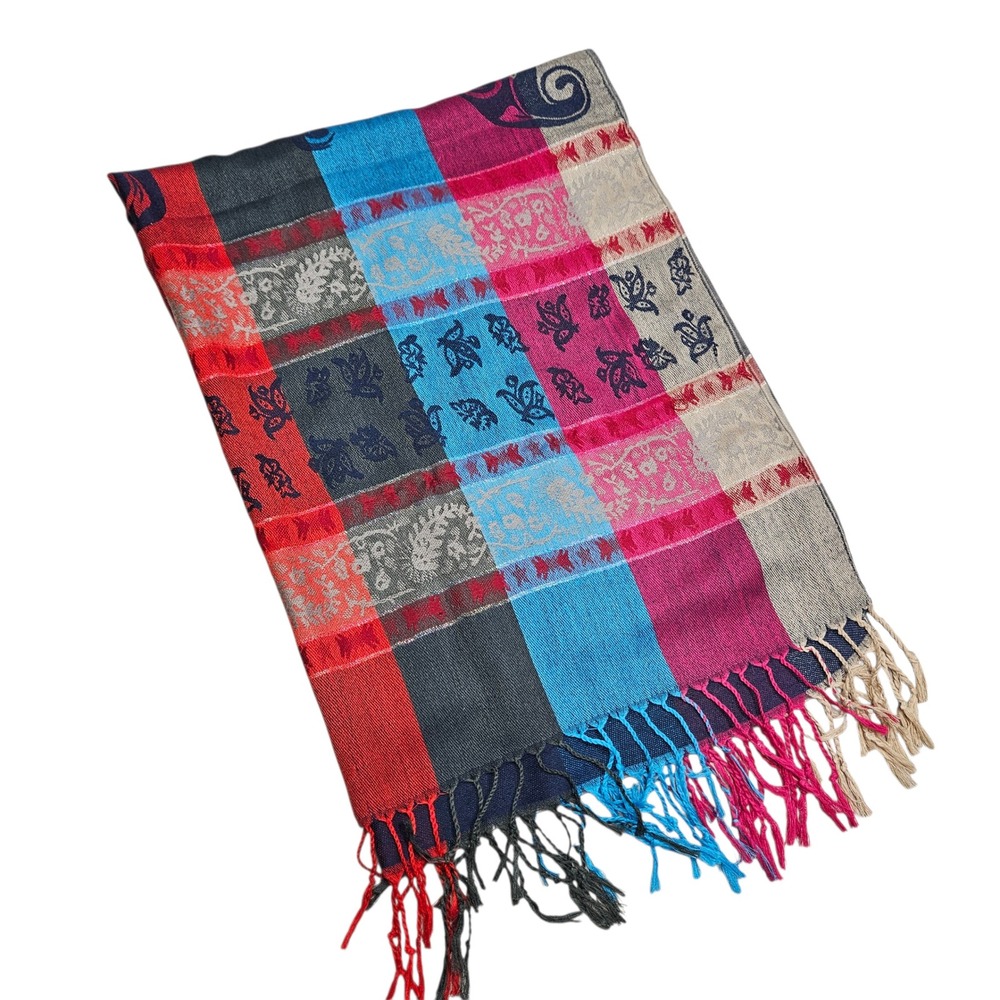 Multicolor Paisley Woven Patchwork Pashmina Scarf Fringe Wrap Boho Festival